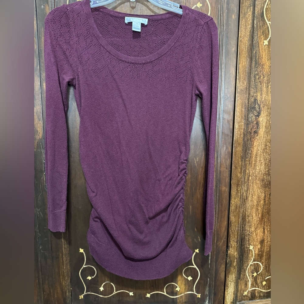 Motherhood Maternity Purple Fitted Ruched 3/4 Sleeve Blouse